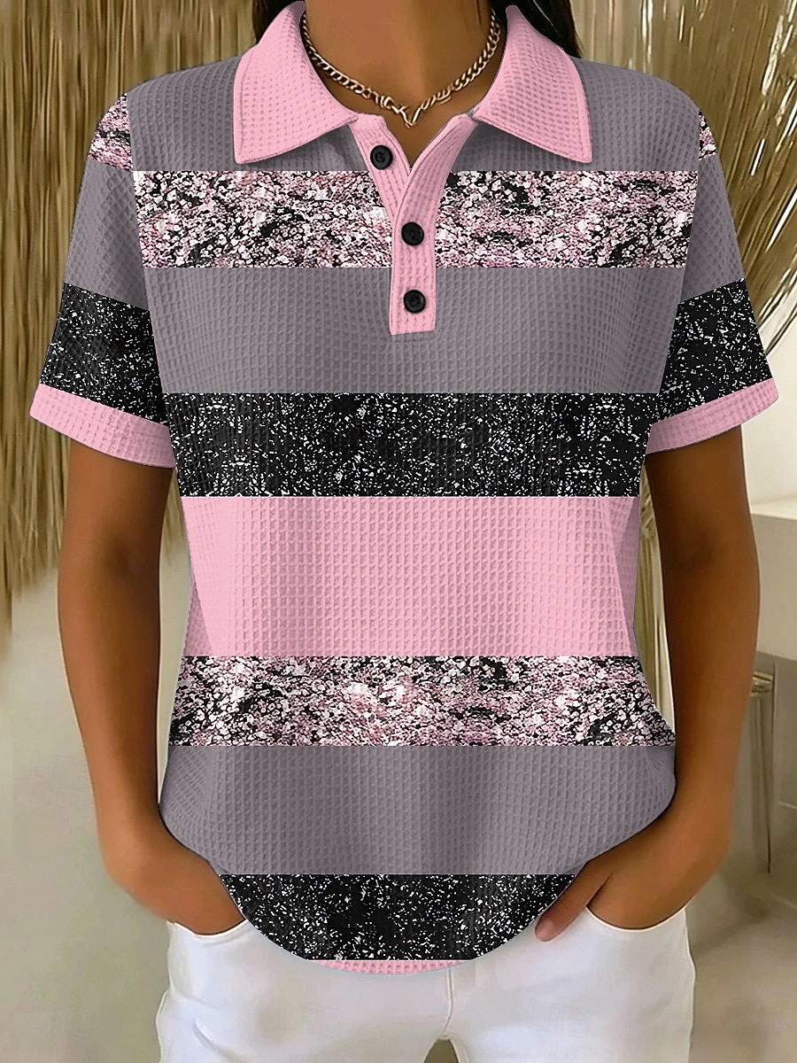 Pentru femei Tricouri polo Waffle Grafic Geometric Stilat Clasic Manșon scurt Gulerul Polo Topuri obișnuite Casual Zilnic Albastru piscină Galben Roz Îmbujorat Vară Primăvară 2026 - $24.99 –P3