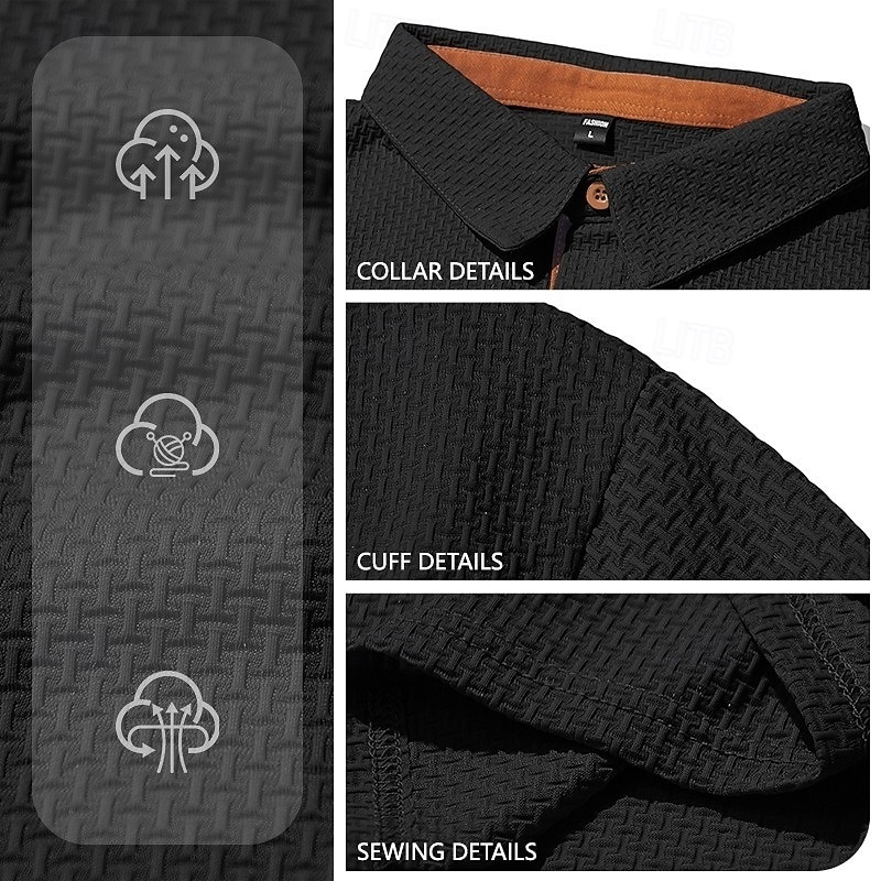 Bărbați Texturat Tricou polo din tricot Waffle Casual Afaceri Clasic Manșon scurt Modă Modern Culoare solidă Texturat Uscare rapidă Bloc de Culoare Vară Primăvară Fit regulat Negru Alb Bleumarin 2026 - $21.99 –P12
