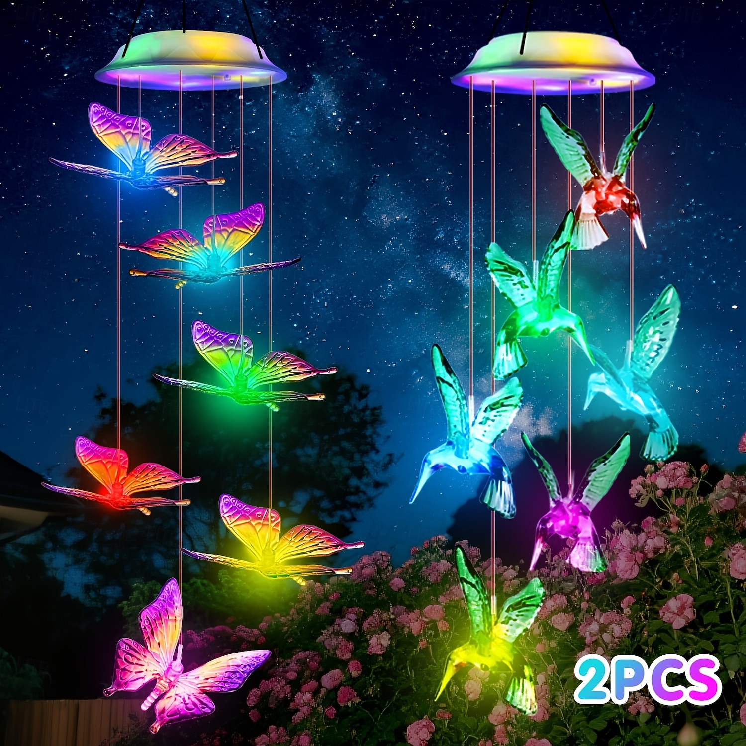 Hummingbird & Butterfly Outdoor Solar Waterproof Wind Chime Lights, 2 Pcs Set for Garden, Patio, Balcony, Yard, Villa, Summer Decorations, Birthday & Holiday Gift 2026 - $30.99 –P1