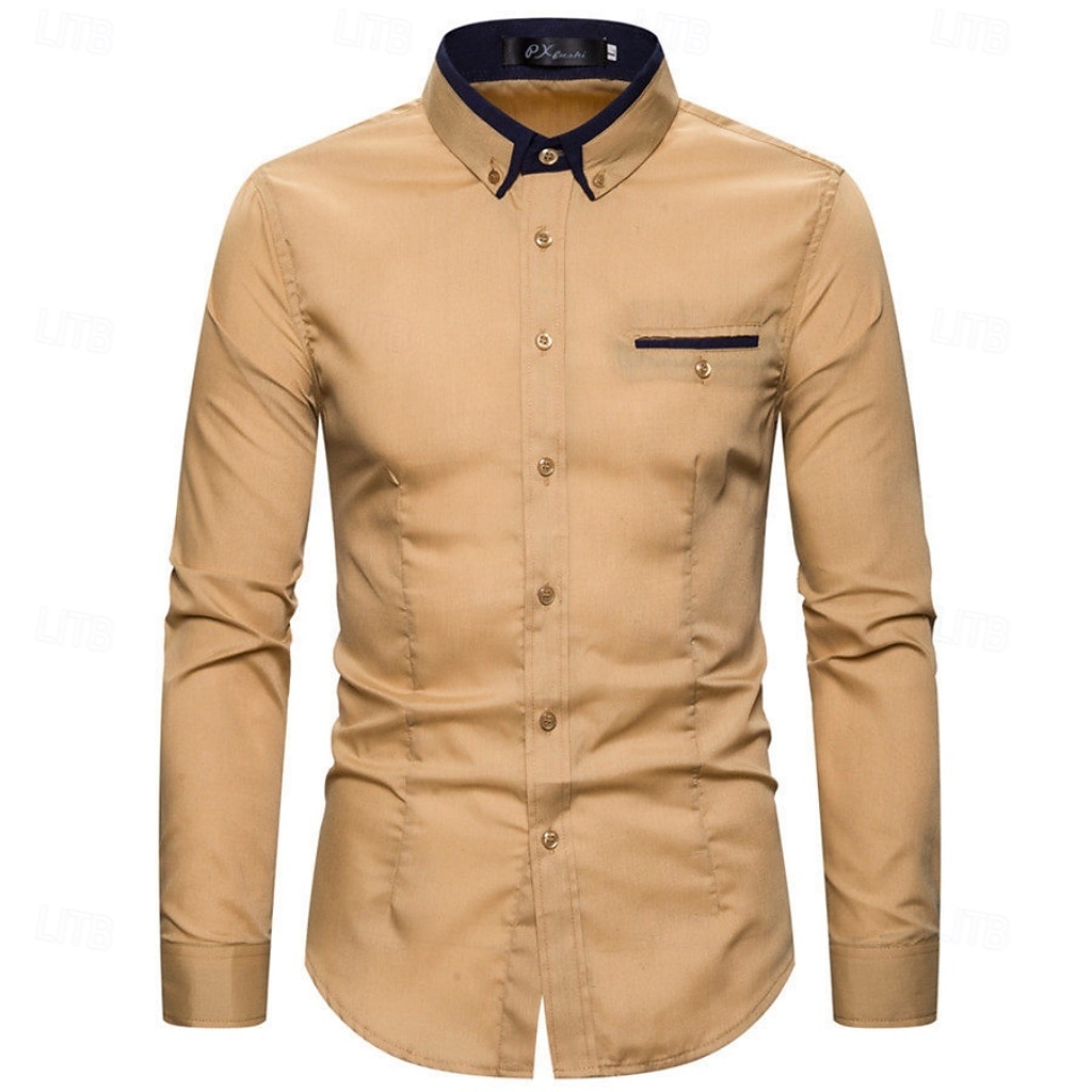 2026年 男性用 シャツ ドレスシャツ ボタンダウンシャツ 純色 アウトドア ビジネス ブルー ブラック ホワイト ピンク 長袖 折襟 夏 春 衣類 ボタン  コレクション – $22.99 –P14