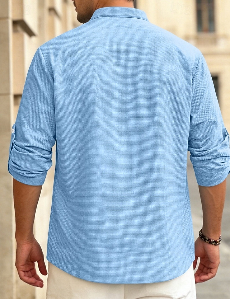 Herren T Shirt Waffel-Henley-Hemd Henley Hemd Langarmshirt Langarm Henley Sommer Frühling Einfach Mode Streetwear Freizeit Knöpfe Lässig Täglich Urlaub Blau Schwarz Weiß Top T-Shirt für Herren 2026 - $24.99 –P6