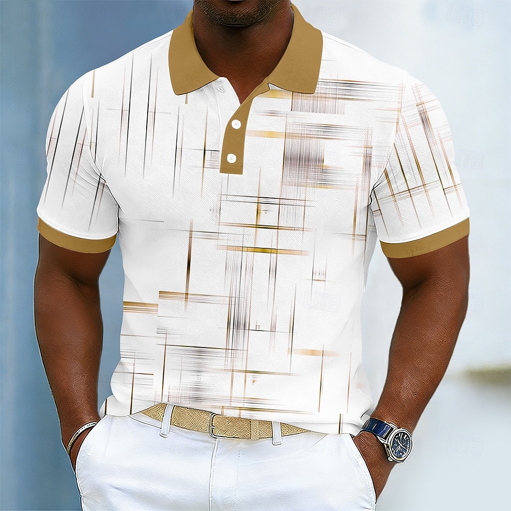 Herren Geometrisch Hawaiianische Polohemden Kurzarm Polo-Shirts Hemden mit Kragen Lässig Athleisure Alltagskleidung Urlaubskleidung 3D-Druck Knöpfe Atmungsaktives Gewebe Frühling & Sommer Blau Purpur 2026 - $22.99 –P2