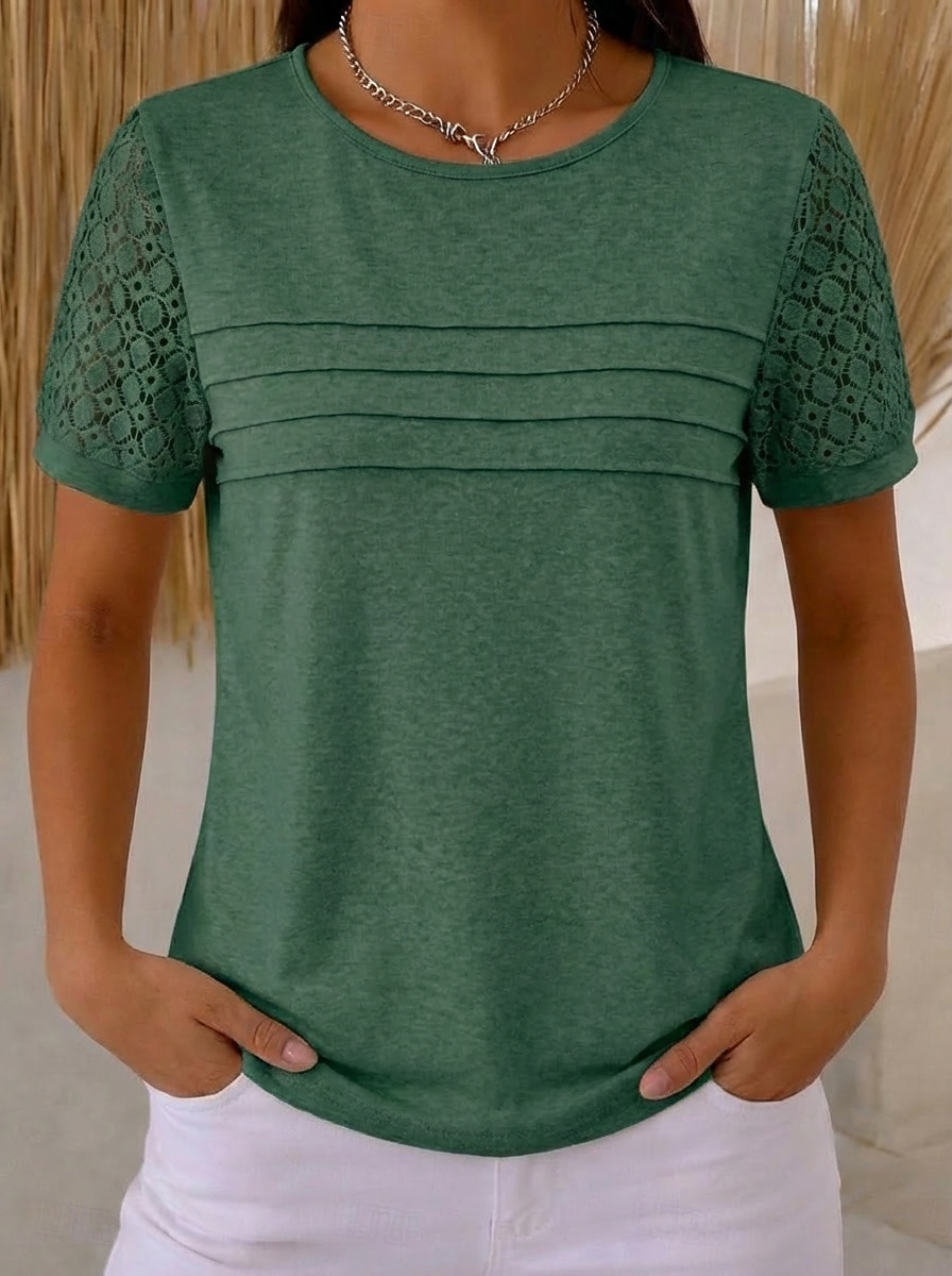 Mujer Blusa Tops de encaje Encaje Plisado Plano Elegante Moderno Sin Mangas Cuello Barco Tops regulares Casual Playa Festivos Negro Rosa Vino Beige Verano Primavera 2026 - $19.99 –P2