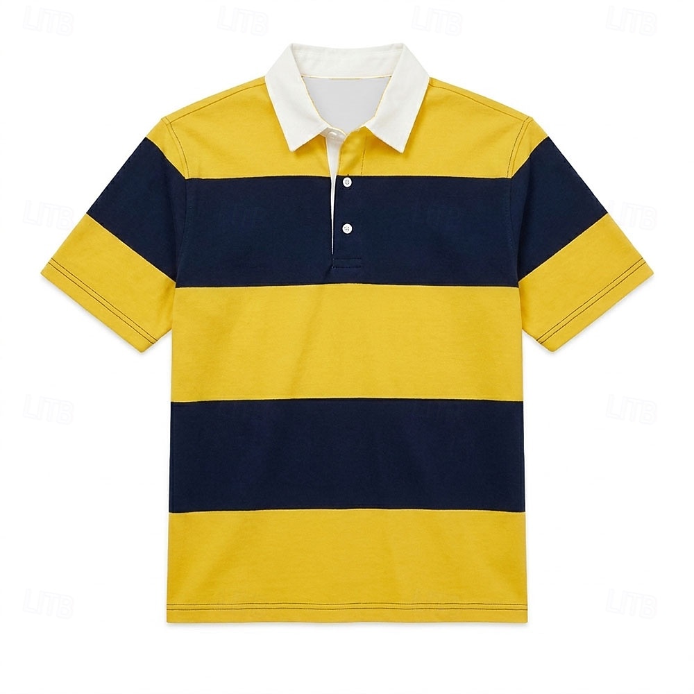Per uomo Strisce orizzontali Polo da rugby Manica Corta Magliette polo Bavero Casual Athleisure Abbigliamento quotidiano Stampa 3D Bottoni Primavera & Estate Blu Rosso 3 Giallo del 2026 a $22.99 –P3