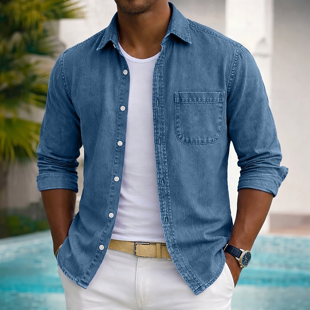 Camicia SoftFade™ da uomo camicia casual camicia sbiadita tinto in capo 100% cotone camicia lavata in acido nera verde chiaro bordeaux blu navy blu maniche lunghe camicia semplice colletto del 2026 a $31.99 –P9