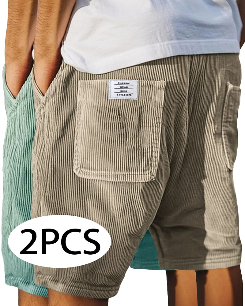 Homens Calção Shorts casuais Shorts de veludo cotelê Bolsos Cintura elástica Tecido Textura Conforto Respirável Curto Casual Ao ar livre Praia Férias Moda Preto + Azul Marinho céu azul+cinza Com de 2026 por $37.99 –P2
