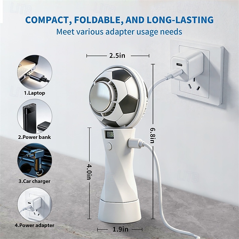 Soccer Handheld Fan, Portable Personal Mini Fan with LED Digital Display, USB-C Rechargeable Small Football Fan with Desk Base for Kids, Sports Fans, Travel, Office, Outdoor 2026 - $21.99 –P8