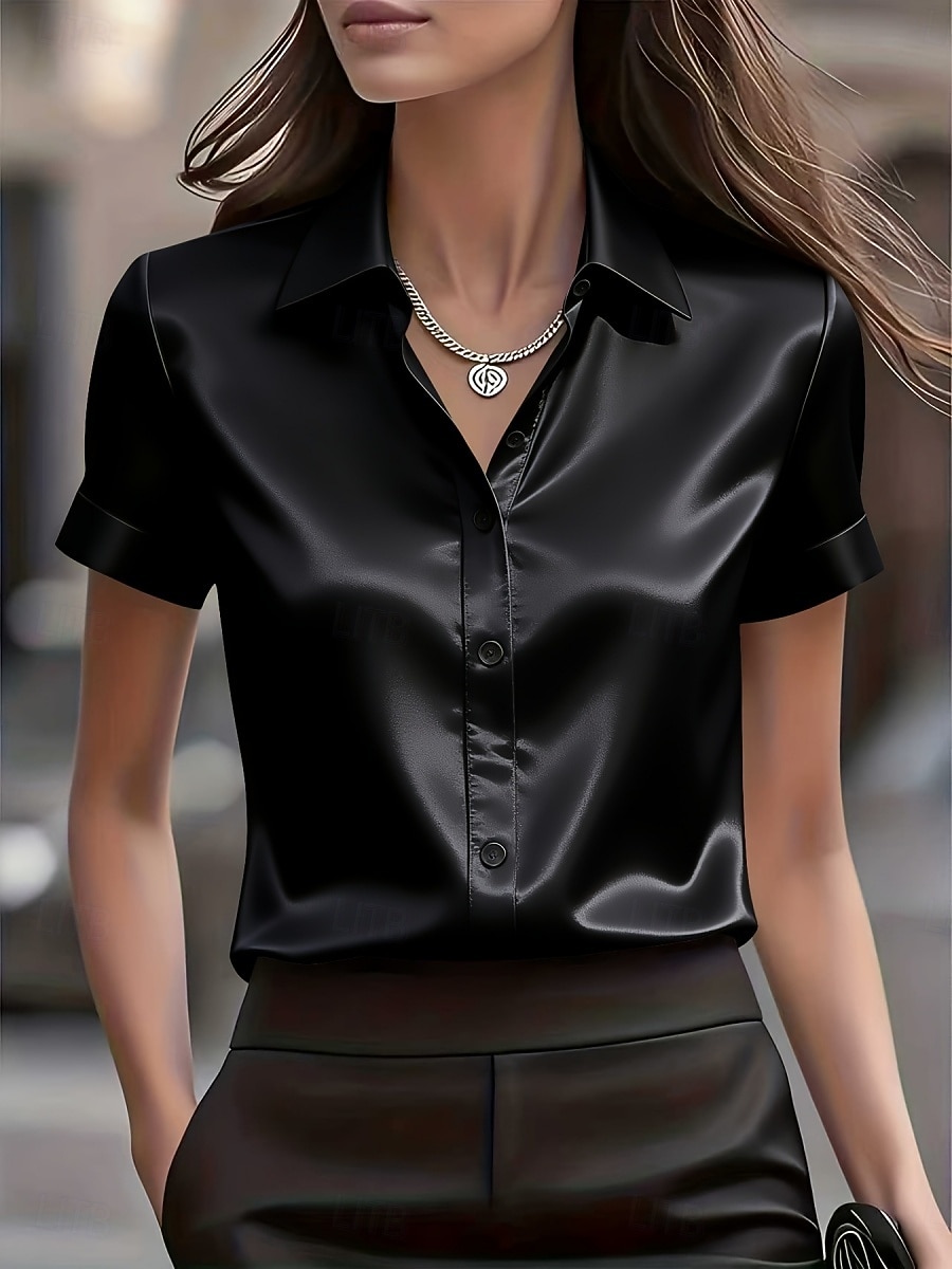 Damen Hemd Bluse Knöpfe Einfach Stilvoll Klassisch Modern Kurzarm Hemdkragen Normale Oberteile Täglich Ferien Ausgehen Schwarz Weiß Rote Sommer Frühling 2026 - $25.99 –P4