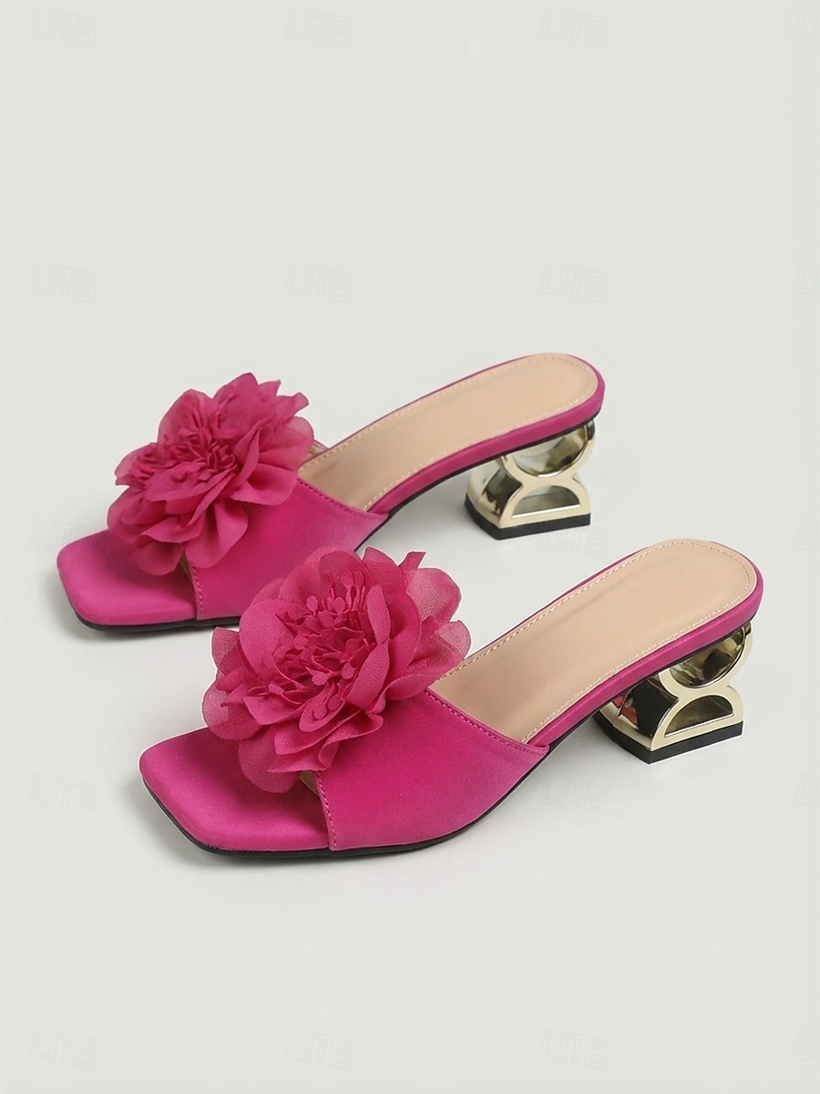 Женские розовые босоножки на высоком каблуке с цветочным принтом, туфли без шнурков с открытым носком, эффектные туфли для ужина в отеле, отдыха. &летние вечерние мероприятия 2026 - $32.99 –P4