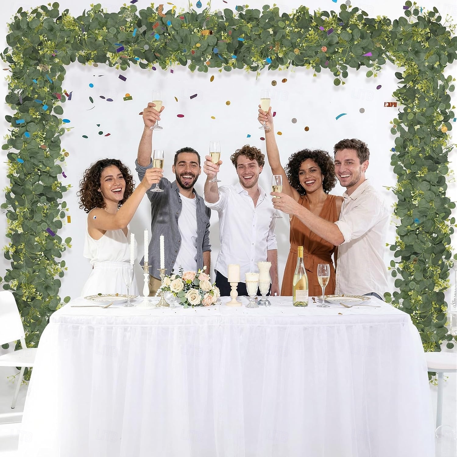 Girlanda z eukalyptových listů, umělý hedvábný list, stříbrný dolar, umělá zeleň, falešná závěsná girlanda z eukalyptových listů na stůl, svatební hostinu, interiér, exteriér, zeď, plášť, pokoj, 2026 - $13.99 –P4