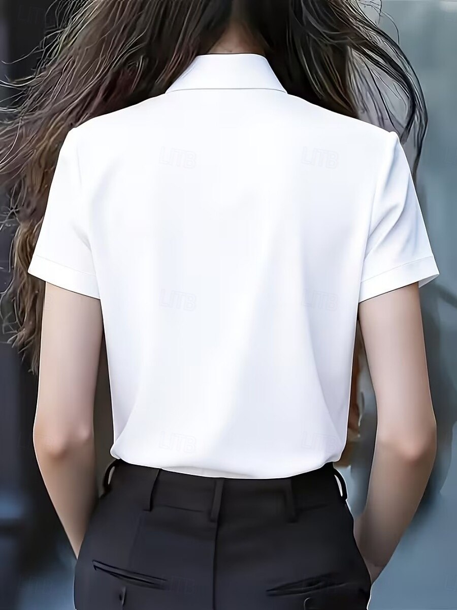 Per donna Camicia Blusa Camicia con volant Volant Fiocco Tinta unica Elegante Essenziale Classico Manica Corta Colletto a Camicia Top Regolari Quotidiano Ferie Uscire Nero Bianco Giallo Rosso Estate del 2026 a $28.99 –P2