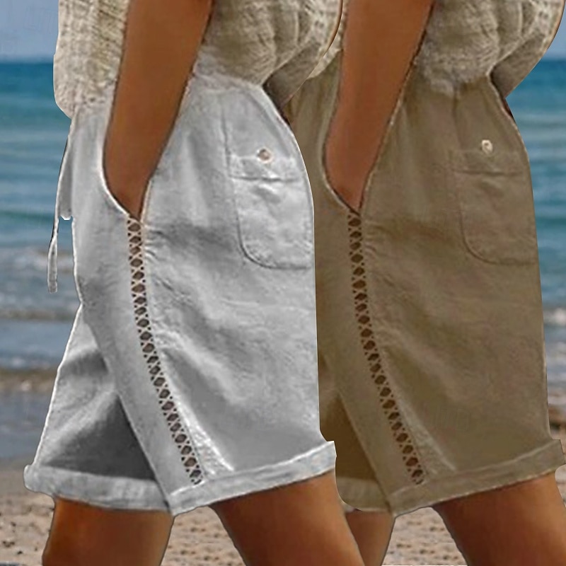 Pachete multiple 2 buc pantaloni scurți pentru femei 100% bumbac pantaloni scurți de vară pantaloni scurți de plajă pantaloni scurți la modă vacanță pantaloni scurți de bază natural simplu buzunare laterale decupate confort respirabil neelastic stradă cas 2026 - $42.99 –P3