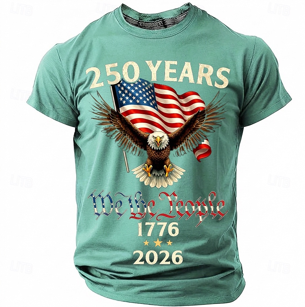 250 Years 1776 2026 We The People Men's Patriotic Bald Eagle American Flag Vintage USA Pride T Shirt Graphic Crew Neck Short Sleeve Independence Day Celebration Gift Designer Clothing Apparel 2026 - $18.99 –P12