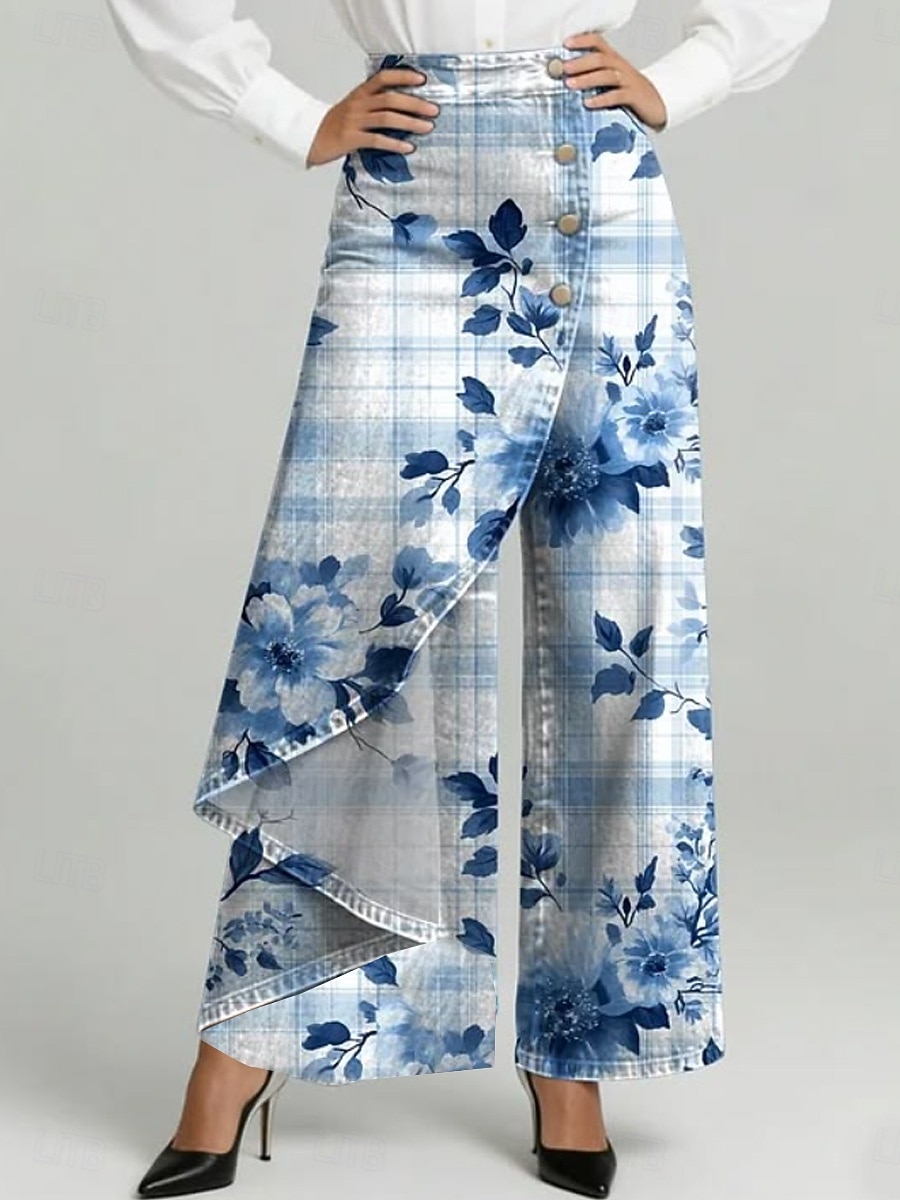 Mujer Perneras anchas Vacaciones Básico Longitud total Media cintura Rígido Vacaciones Calle Casual Azul Piscina De color verde oscuro Azul Laguna Negro Primavera Holgado 2026 - $32.99 –P3