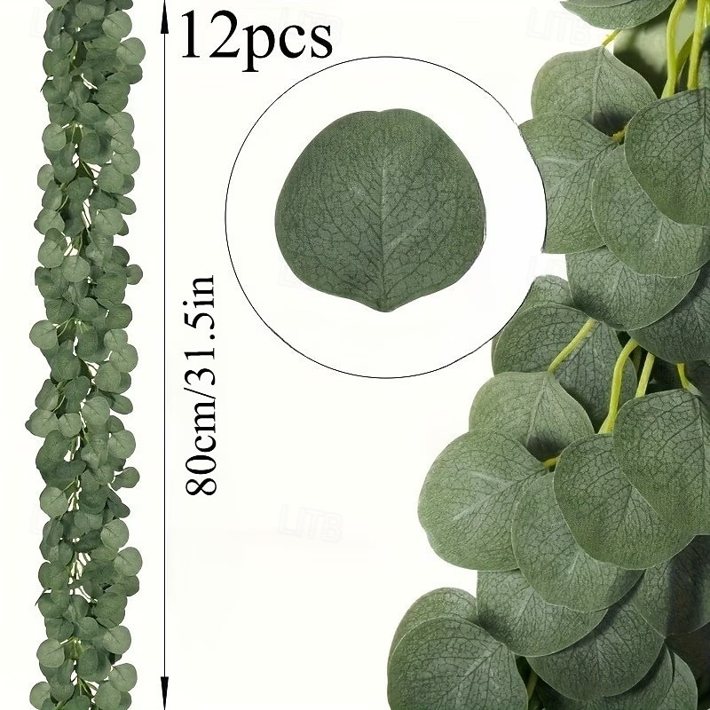12-teiliger Eukalyptusblattkranz, künstlicher Eukalyptusblatt-Tischläufer, grüner Weinrebenkranz für Hochzeitsfeiern, Esstisch, Kamin, Schlafzimmerwanddekoration, Frühlings- und Sommerdekoration 2026 - $23.99 –P11