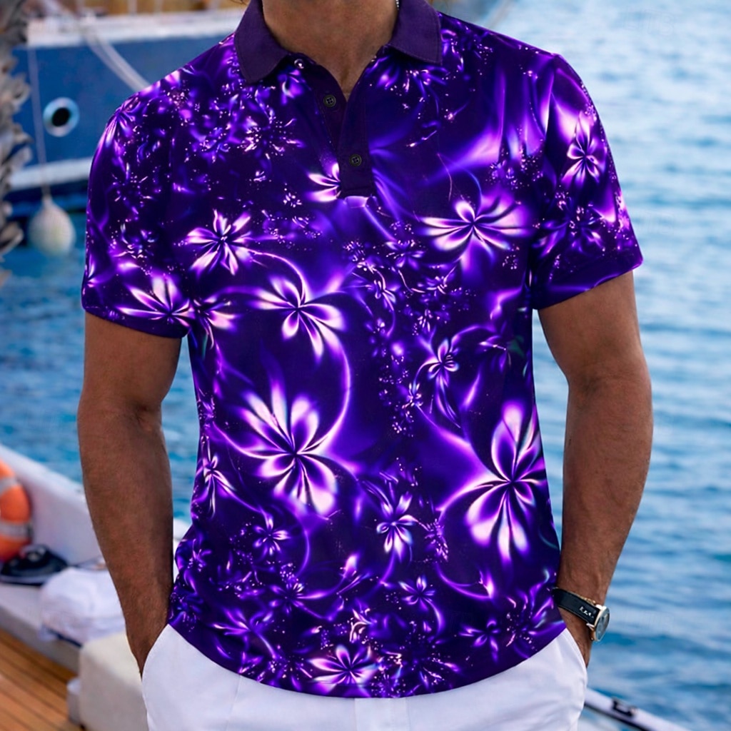 Hombre Floral Camisas polo hawaianas Manga Corta Camisas de polo Diseño Casual Complejo Ropa Deportiva Ropa de vacaciones Impresión 3D Botones Primavera verano Azul Piscina Azul Marino Morado 2026 - $22.99 –P3