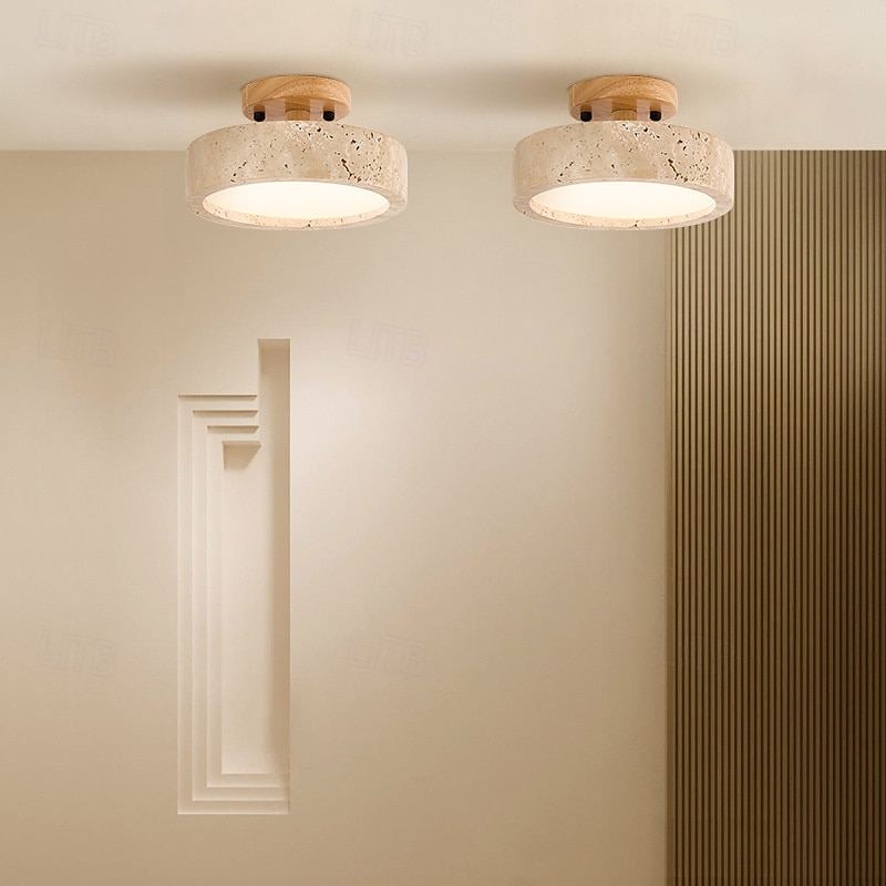 Farmhouse Hallway Ceiling Light Fixture Natural Stone Ceiling Light Mid Century Modern Semi Flush Mount Ceiling Light  LED Close to Ceiling Light for Corridor Porch Bathroom Kitchen 2026 - $140.99 –P7
