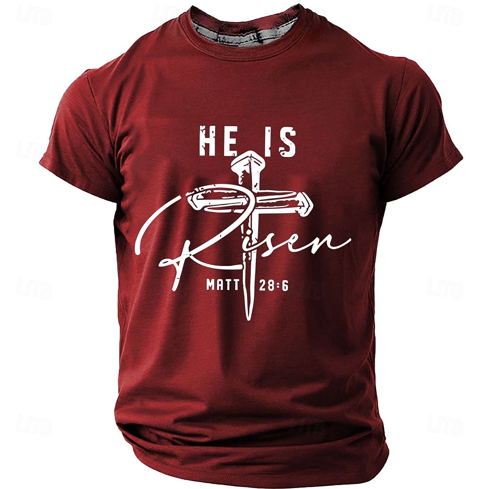 Maglietta da uomo a maniche corte con stampa croce di Gesù, tinta unita, girocollo, stile vintage retrò, ideale per festival quotidiani, blu, nero, bordeaux, estate, primavera, taglie S, M, L, XL, del 2026 a $18.99 –P1