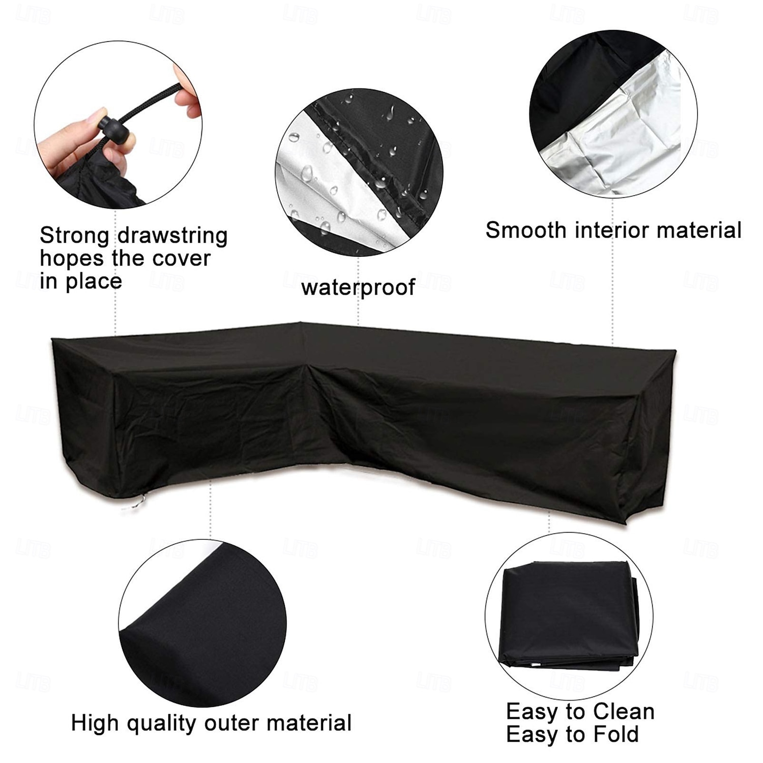 أغطية أثاث الحدائق على شكل حرف L، مقاومة للماء والغبار، مناسبة لأثاث الحدائق الخارجية، لحماية الأرائك والأثاث الخارجي، وواقيات العشب الشتوية (215 × 215 × 87 سم، أسود) 2026 - $42.99 –P3