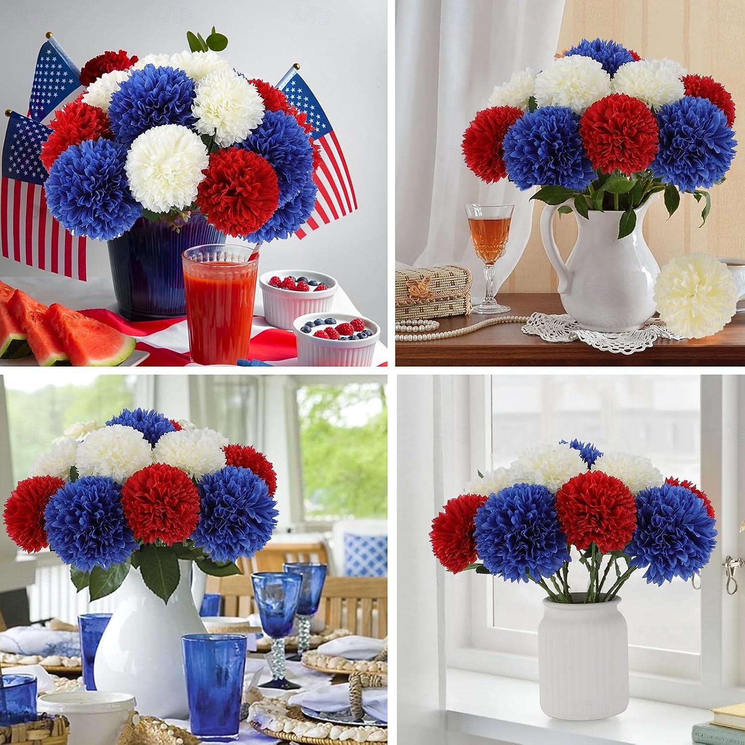 12 Pcs Artificial Chrysanthemums Flowers Patriotic Flower, 4th of July Fake Mums Flowers Silk for Home Decor Indoor Memorial Day Table Centerpiece Vase not Included (12, Red, White, Blue) 2026 - $23.99 –P5