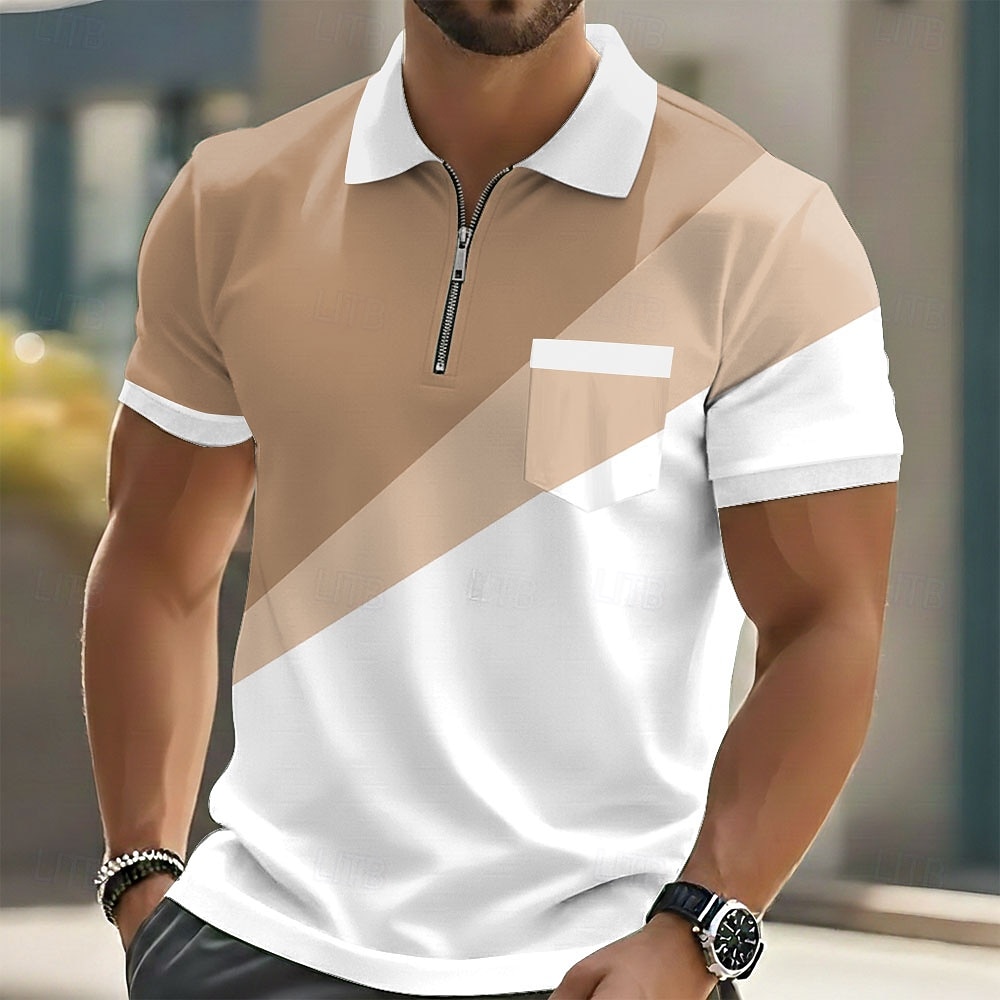 Men's Geometic Polo Shirts Short Sleeve Polo Shirts Lapel Casual Outdoor Holiday Daily Wear Pocket 3D Print Spring & Summer Blue Purple Brown 2026 - $22.99 –P3