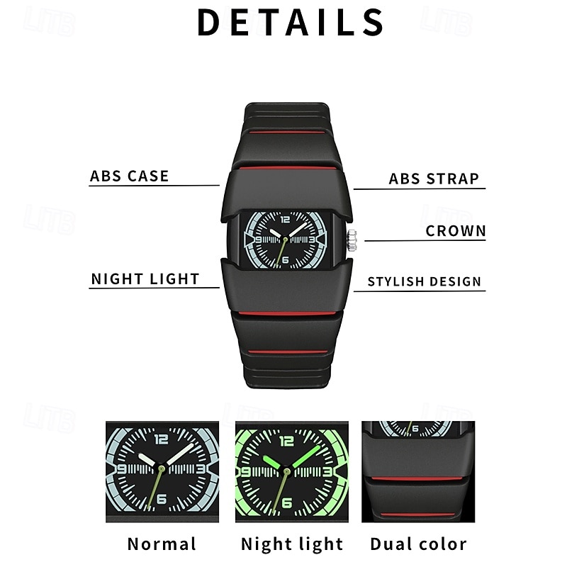 Men's Futuristic Sports Watch with Luminous Glow in the Dark Dial, Tactical Rectangular Quartz Wrist Watch with Integrated Silicone Strap, Night Light Function, Cool Fashion Gift for Men Boys 2026 - $24.99 –P6