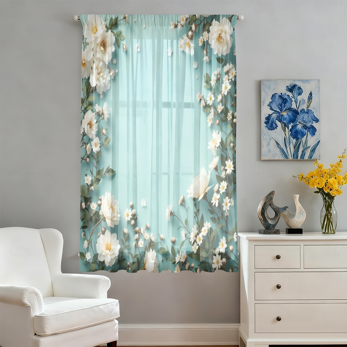 Tenda trasparente per finestre, adatta a tutte le stagioni, per camera da letto e soggiorno, con asta, motivo floreale dipinto a inchiostro, effetto morbido e nebbioso, elegante e leggera. del 2026 a $14.49 –P7