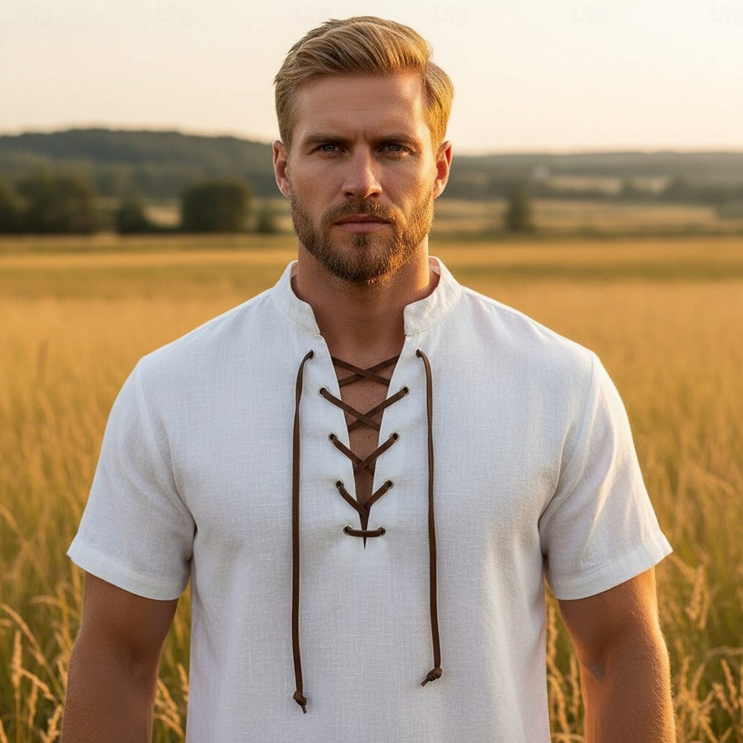 Medieval Renacimiento Camisas Mangas cortas Pirata Vikingo Disfraz Hombre Vikingo Pirata Víspera de Todos los Santos Carnaval Rendimiento LARP Feria Ren Adulto Camisas Verano 2026 - $29.99 –P3