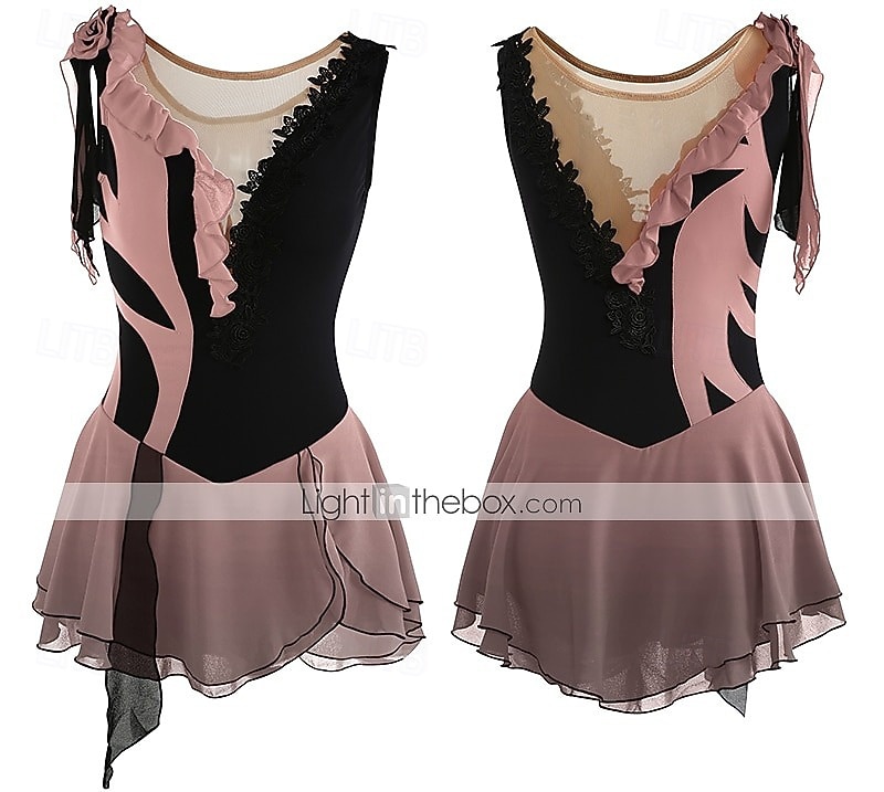 Eiskunstlaufkleid Damen Mädchen Eislaufen Kleider Austattungen Yan-pink  Violett Wie im Bild Patchwork Asymmetrischer Saum Gitter Spandex Hochelastisch Praxis Professionell Wettbewerb 2026 - $101.99 –P13