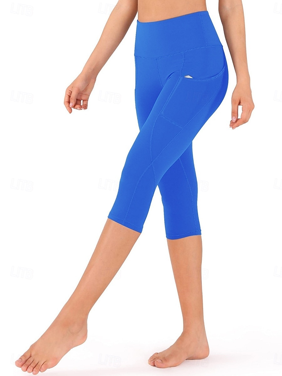 Women's Pilates Pants Yoga Pants Pocket Ruched Butt Lifting High Waist Gym Workout Running Fitness Capri Leggings Solid Color Dark Grey Black Navy Blue Sports Activewear High Elasticity Skinny 2026 - $17.49 –P9