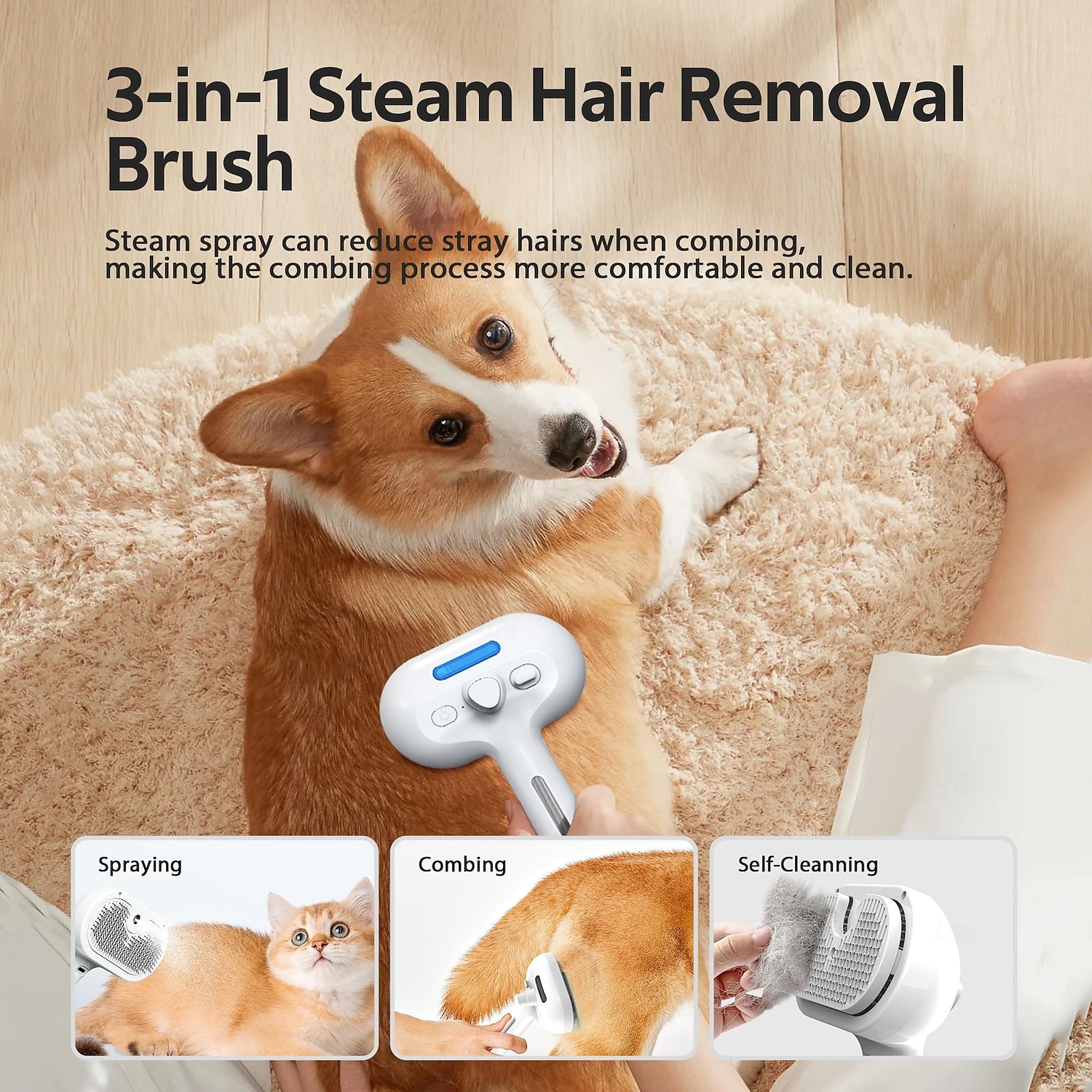Perie de îngrijire pentru animale de companie cu spray electronic - instrument delicat pentru îndepărtarea nămolului pentru pisici &Perie cu abur pentru câini și animale de companie, reduce 2026 - $13.99 –P5