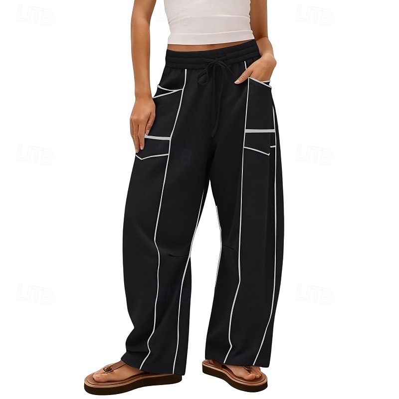 Mujer Pantalones de lino y algodón Pantalones Pantalones casuales Pantalones de verano Vacaciones Moda Ropa de calle Longitud total Alta cintura Retazos Bolsillo Cintura elástica Comodidad Cómodo 2026 - $26.99 –P5
