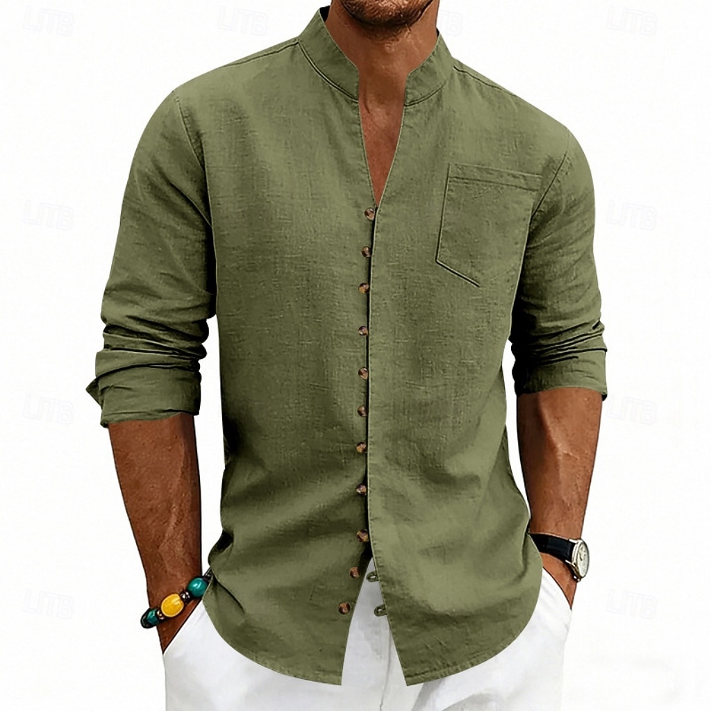 Homens Camisa Social Camisa de linho camisa de verão camisa de praia Tecido Casual Férias Preto Branco Rosa Azul Marinha Manga Longa Faixa Verão Primavera Roupa Bolsos de 2026 por $25.99 –P13