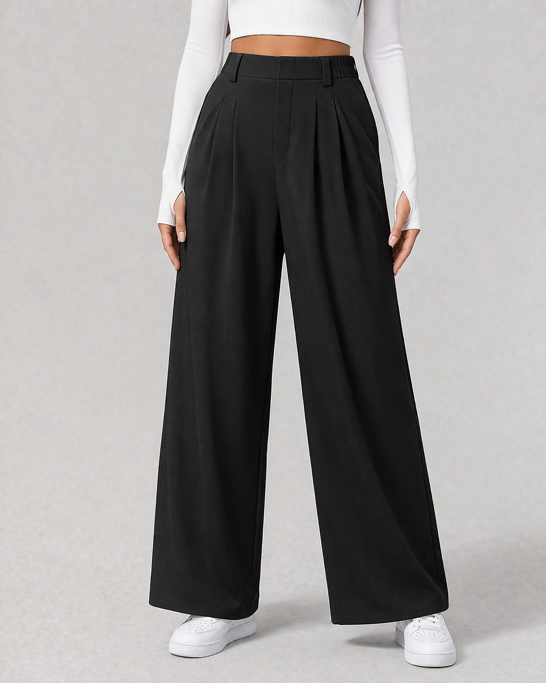 Women's Waffle Wide Leg Chinos Vacation Full Length High Waist Comfort Micro-elastic Daily Blue Depression Green Apricot Black Spring Loose Fit 2026 - $22.99 –P3