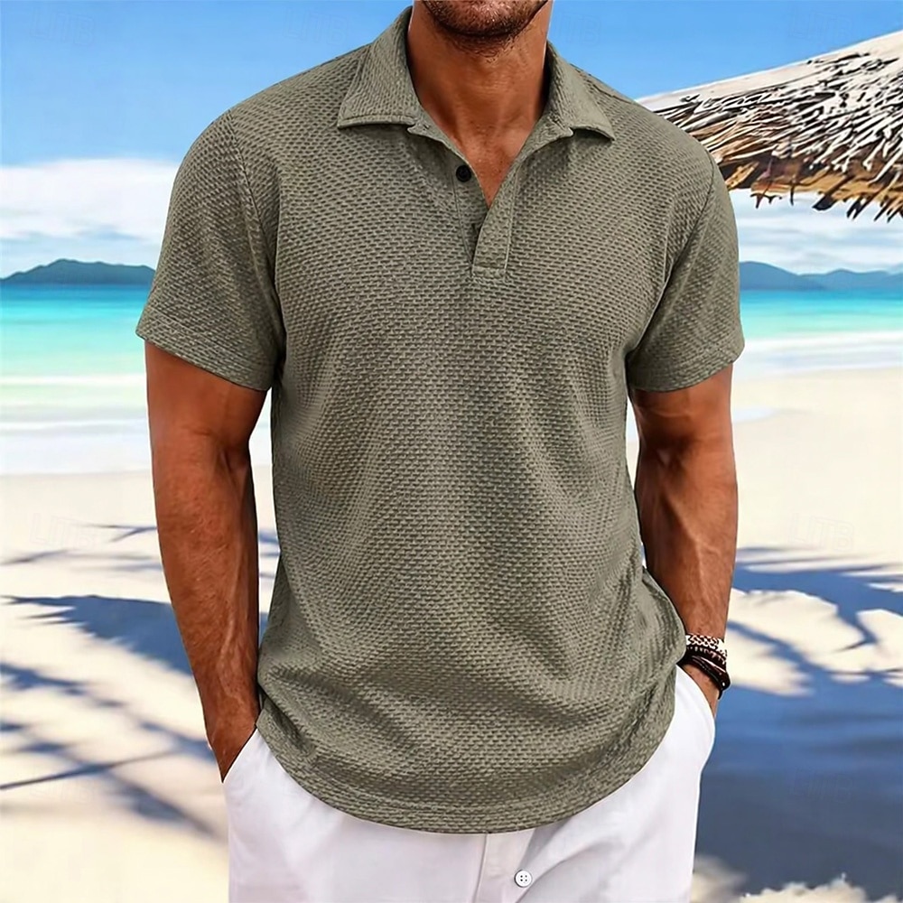 Voor heren Ice Silk seersucker polo Met Textuur Casual Vakantie Strijkijzer Korte mouw Modieus Basic Effen Knop Koeling Lente zomer blauw Wit Leger Groen Grijs Ice Silk seersucker polo 2026 - $24.99 –P4