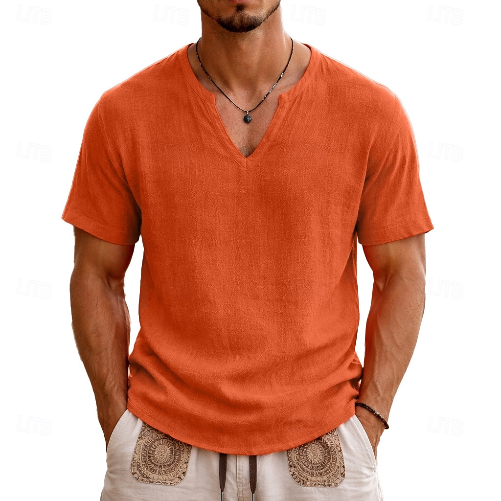 Voor heren T-shirt Korte mouw Korte Mouw V-hals Zomer Effen Modieus Ontwerper Basic Zacht Casual Vakantie Straat Zwart Wit Geel Top T-shirt voor mannen 2026 - $22.99 –P3