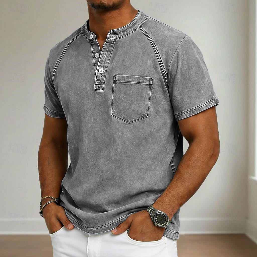 Ανδρικά Μπλουζάκι Πουκάμισο Henley Πουκάμισο 100% Cotton Acid Wash Μπλουζάκι μπλουζάκι Κοντομάνικο Χένλι Φθινόπωρο & Χειμώνας Καλοκαίρι Άνοιξη Σκέτο Βίντατζ Κομψό στυλ street Καθημερινό 2026 - $21.99 –P10