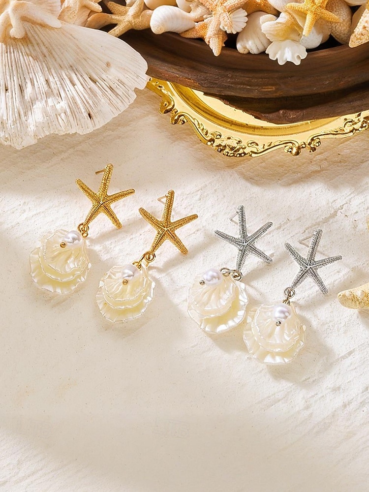 2026年 女性用ボヘミアンスタイルの合金製シェルイヤリング、コンクシェルペンダント、ビーチでの休暇や普段使いに最適、軽量でトレンディな女性用ジュエリー  コレクション – $7.99 –P9