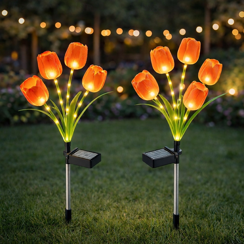 2 Pcs Outdoor Solar IP65 Waterproof 4-Head LED Tulip Stake Lights, Decorative Garden, Yard, Lawn, Pathway, Flower Bed, Villa Ambient Landscape Lighting 2026 - $30.99 –P10