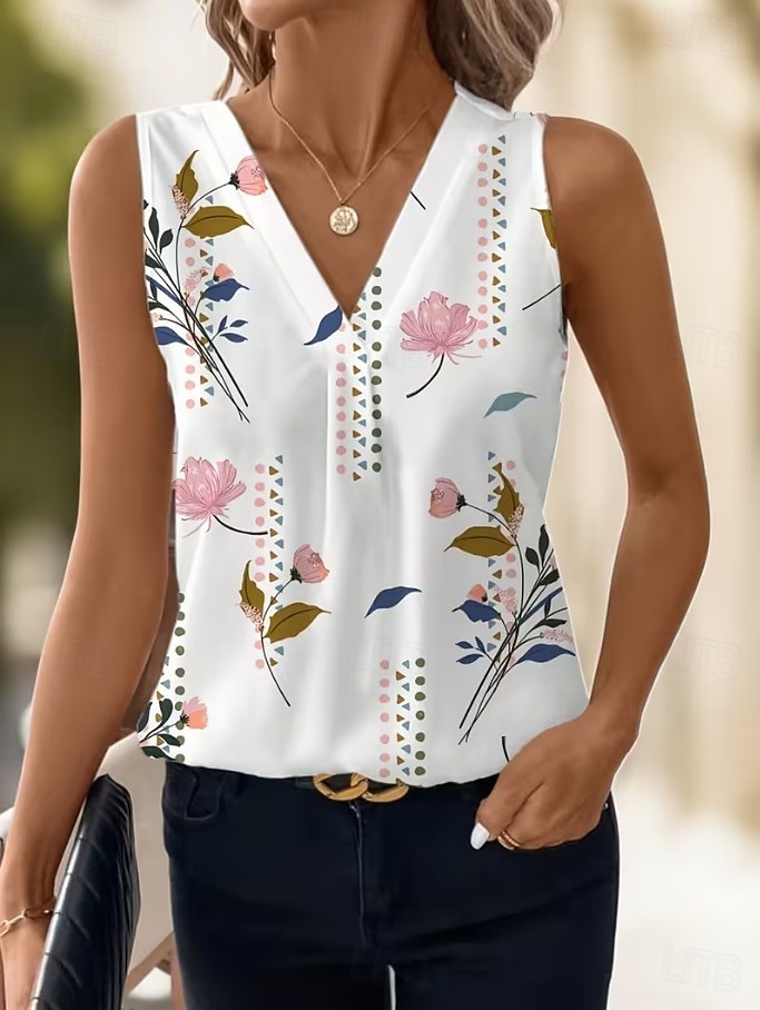 Women's Tank Top Floral Graphic Plants Elegant Vintage Stylish Sleeveless V Neck Regular Tops Beach Wedding Casual Daily White Light Pink Light Purple Orange Summer Spring 2026 - $21.99 –P6