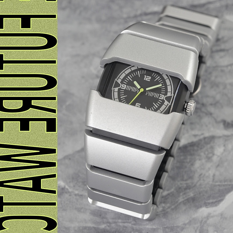 Men's Futuristic Sports Watch with Luminous Glow in the Dark Dial, Tactical Rectangular Quartz Wrist Watch with Integrated Silicone Strap, Night Light Function, Cool Fashion Gift for Men Boys 2026 - $24.99 –P11