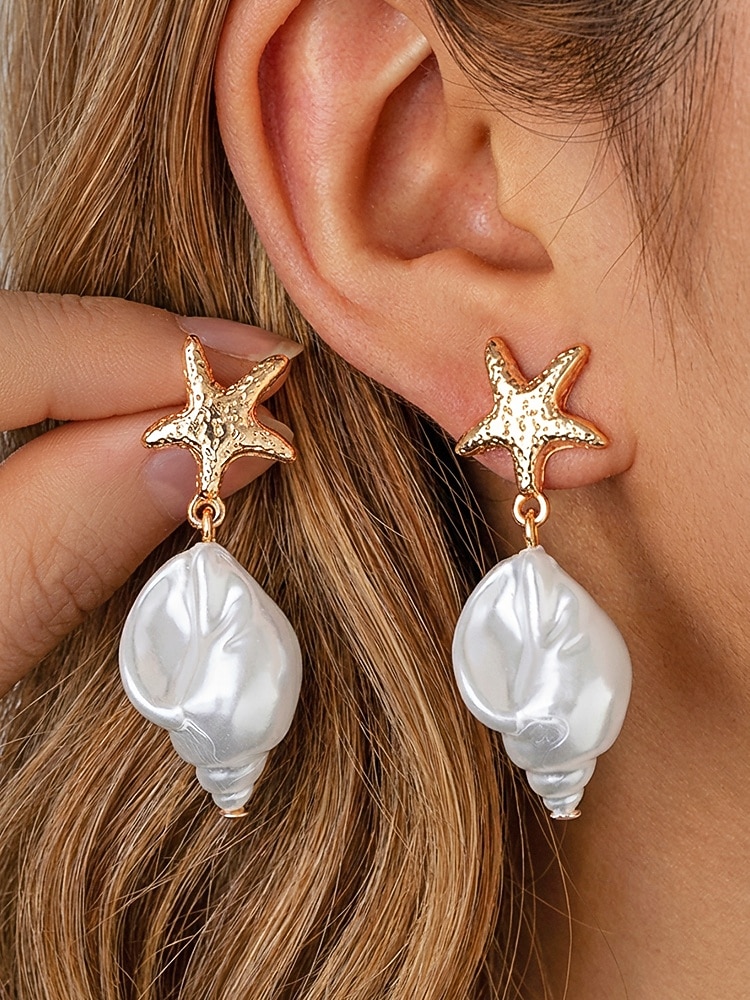 2026年 女性用ボヘミアンスタイルの合金製シェルイヤリング、コンクシェルペンダント、ビーチでの休暇や普段使いに最適、軽量でトレンディな女性用ジュエリー  コレクション – $7.99 –P5