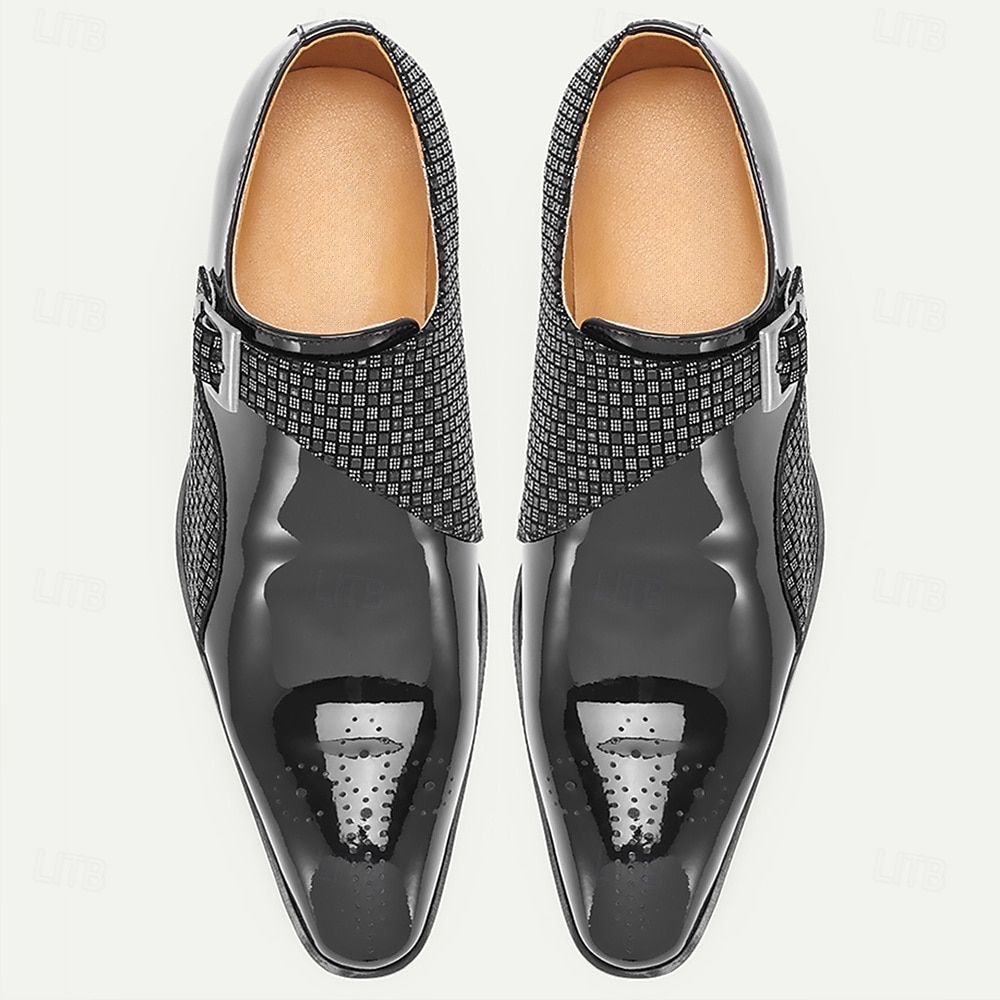 Scarpe eleganti da uomo di alta qualità in vera pelle verniciata nera con fibbia, pannello testurizzato, calzature formali di lusso per uomini d'affari, matrimoni, ufficio, banchetti e abbigliamento serale sofisticato. del 2026 a $109.99 –P6