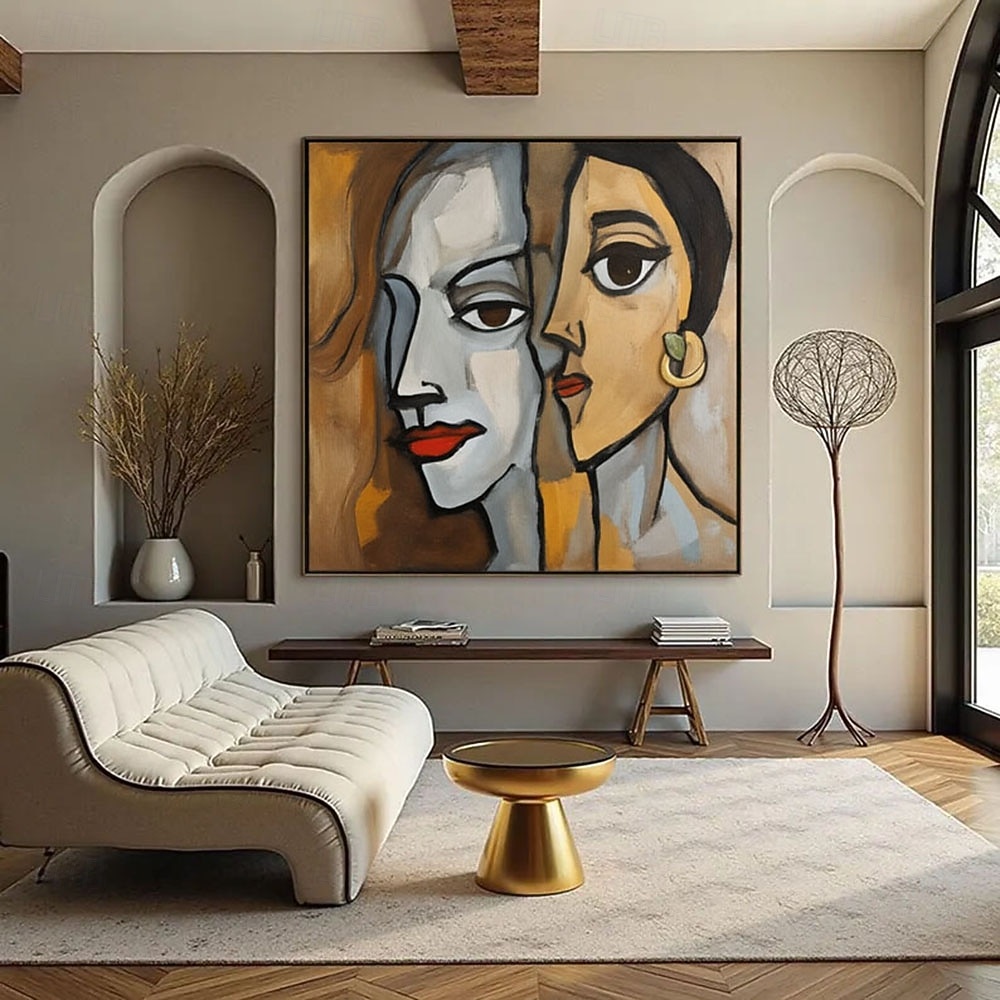 handmade Picasso Style Woman Faces Painting Custom Art Abstract Couple Painting Unique Decor for Therapy Office Woman Faces Painting on Canvas 2026 - $91.99 –P4