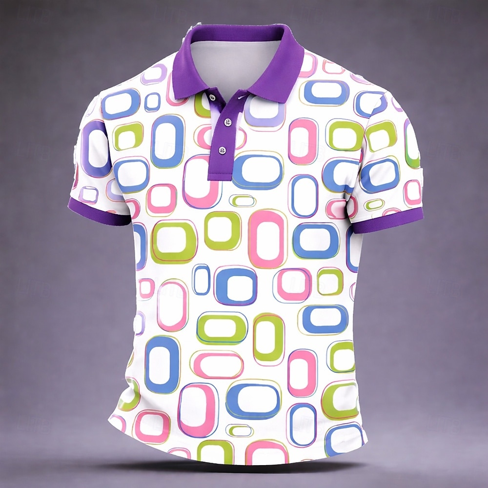 Bărbați Geometică Tricouri polo Manșon scurt Tricouri de polo Rever Casual Îmbrăcăminte Atletică Imprimare 3D Nasturi Primavara vara Albastru piscină Mov Trifoi 2026 - $21.99 –P3