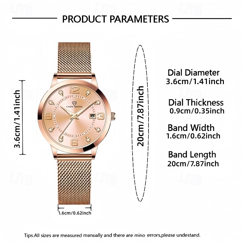 Ladies Watch Rose Gold, Waterproof Stainless Steel Mesh Band Women's Wristwatch, Elegant Sunray Dial with Date & Diamonds, Business Fashion Dress Watch Gift for Anniversary 2026 - $20.99 –P5