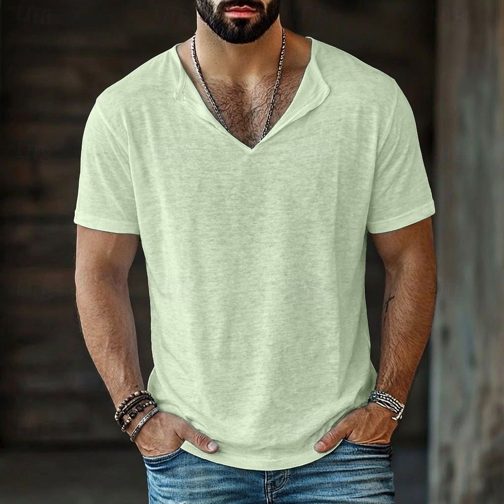 Herr T-tröja Linne T-shirt Kort ärm V-hals Sommar Slät Mode Designer Grundläggande Mjukt Ledigt Semester Gata Blå Svart Vit Topp t-shirt för män 2026 - $19.99 –P10