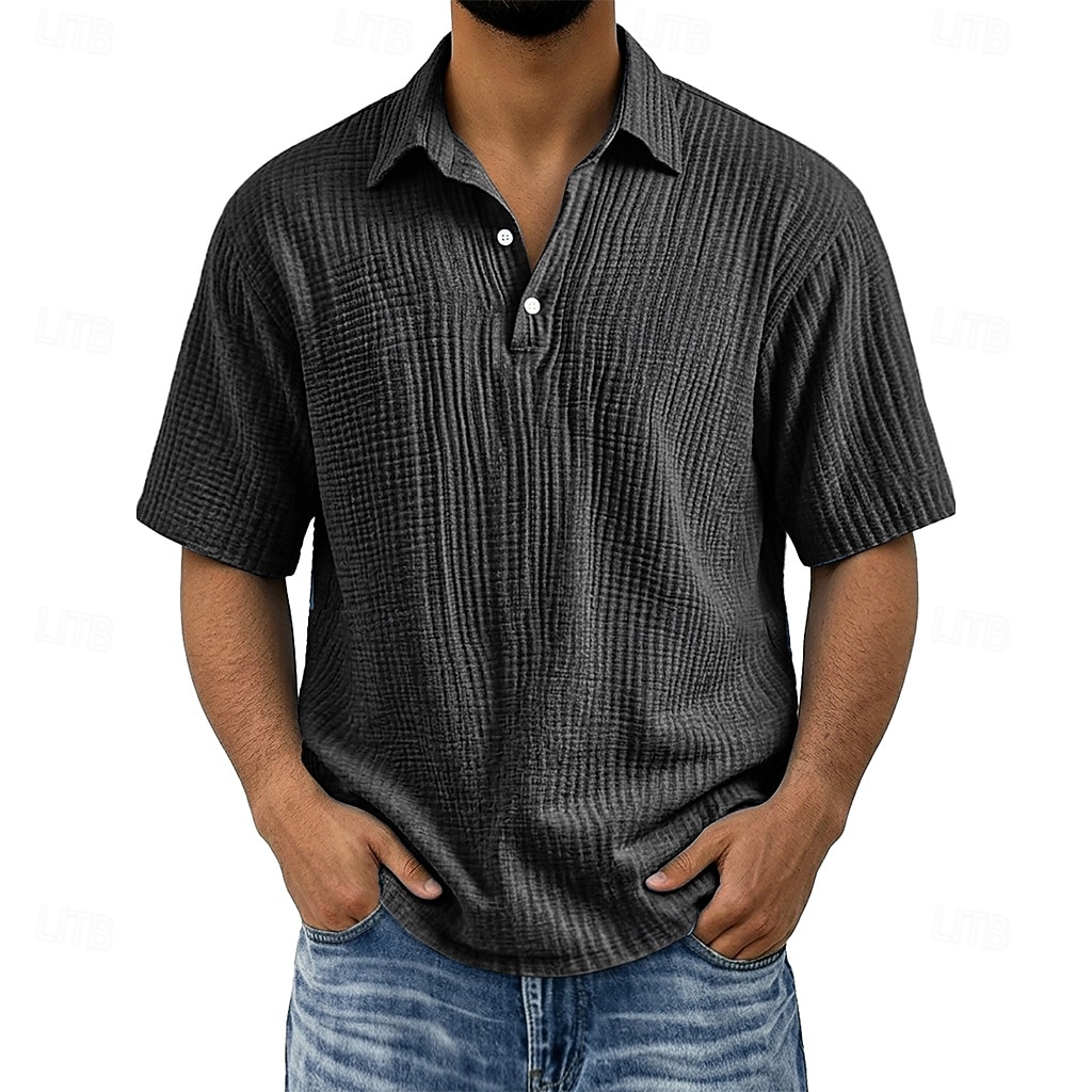 Men's Shirt Popover Shirt Summer Shirt Beach Wear Cotton Linen Shirt Button Up Shirt Solid Color Casual Vacation Blue Black Navy Blue Purple Short Sleeve Shirt Collar Summer Spring Clothing Apparel 2026 - $24.99 –P7