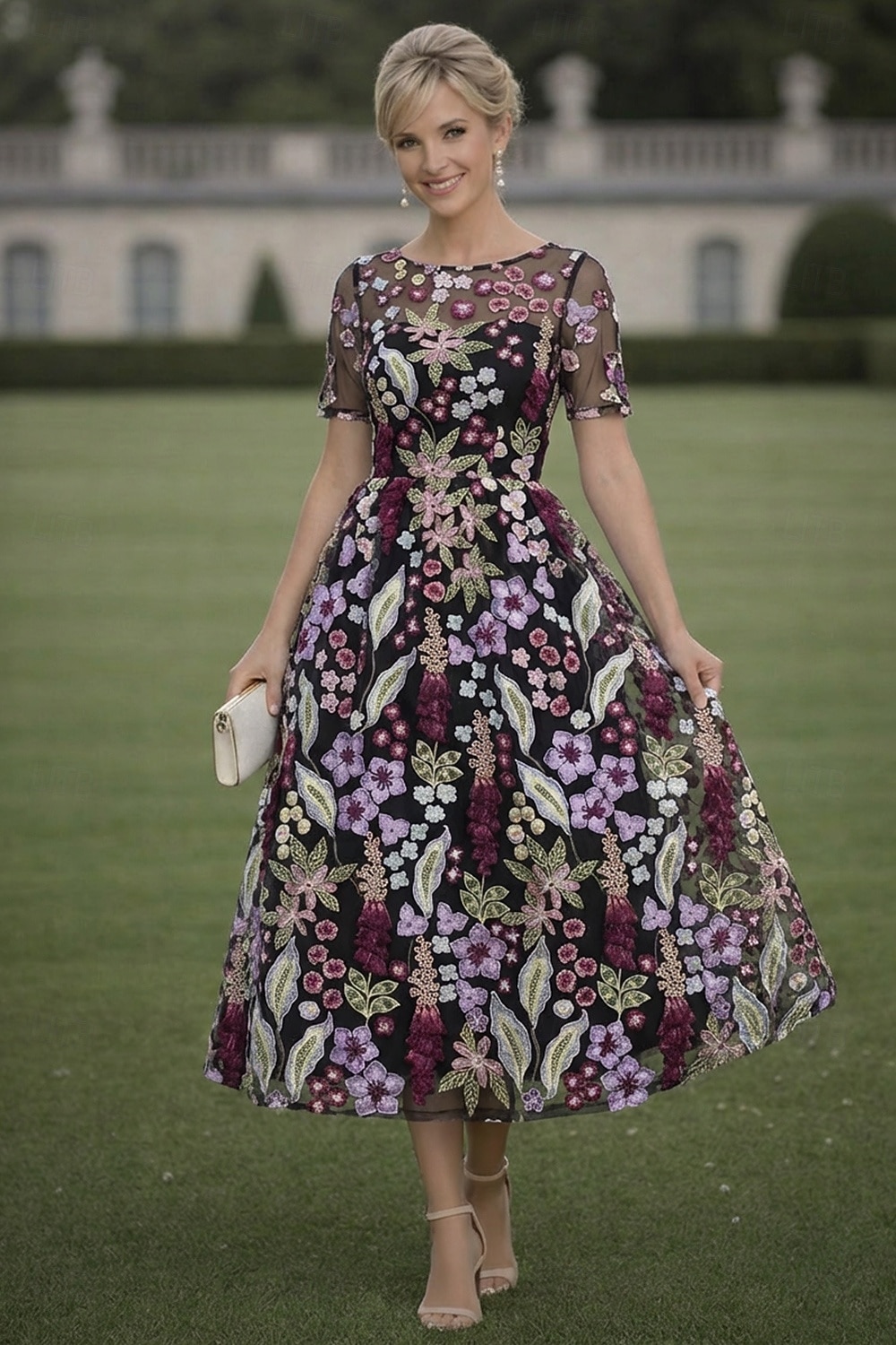 semi formal dress with short sleeves Short Sleeve Short Sequin Semi-Formal Dress 8960 Royal / XSmall