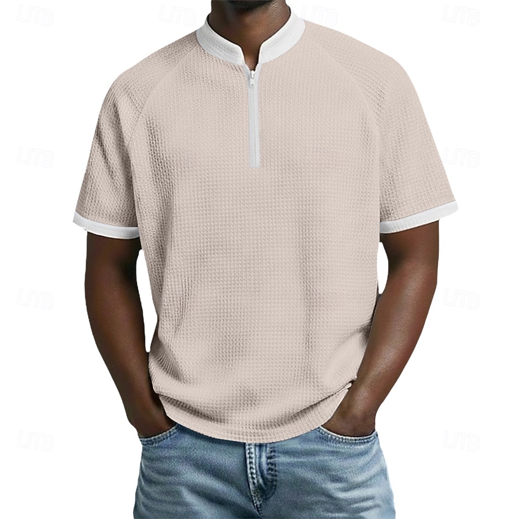 בגדי ריקוד גברים חולצות פולו וופל חולצות פולו קזו'אל יומי רבע מיקוד שרוולים קצרים אופנתי בסיסי קולור בלוק רוכסן קל משקל קיץ אביב רגיל שחור לבן בורגנדי כחול נייבי כחול סקיי סגול חולצות פולו וופל 2026 - $21.99 –P9